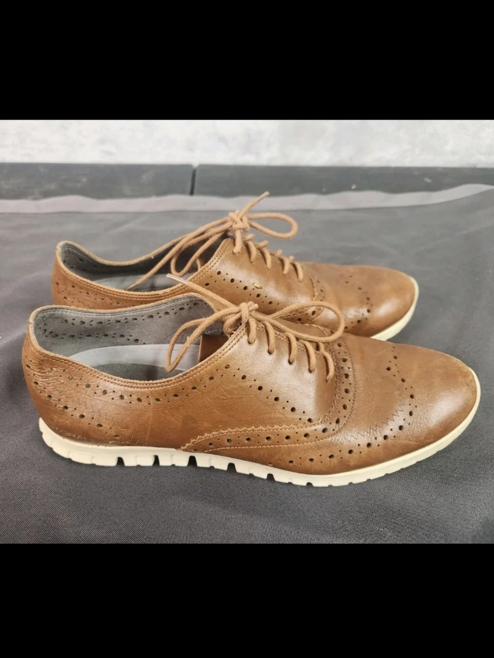 Cole Haan Tan Leather Wingtip Oxfords with White Sole